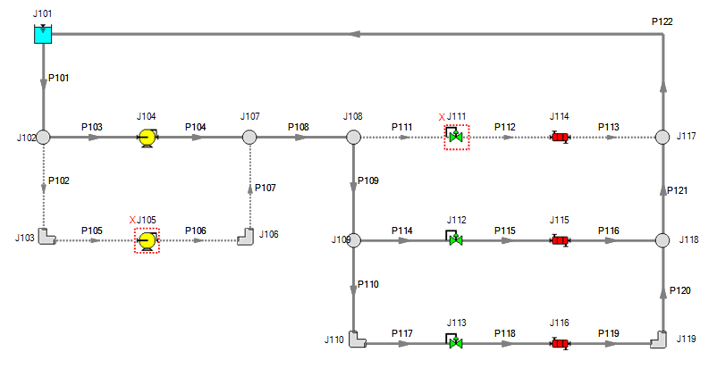 The Dependent Design Case on the Workspace with flow off for Pump #2 and Cooler #1.